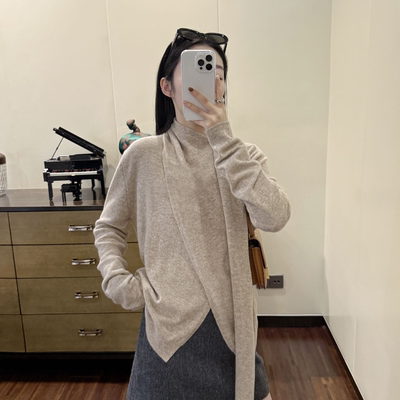 法式慵懒风设计感飘带针织衫上衣女深秋初冬穿搭随性软糯套头毛衣