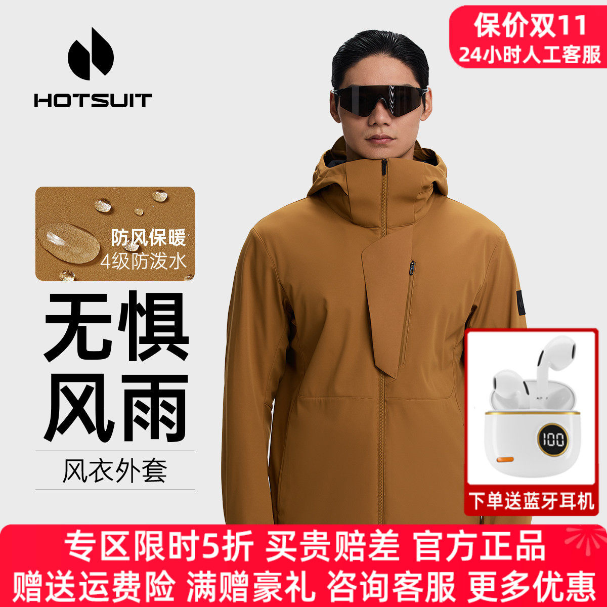 hotsuit后秀运动风衣男加绒加厚