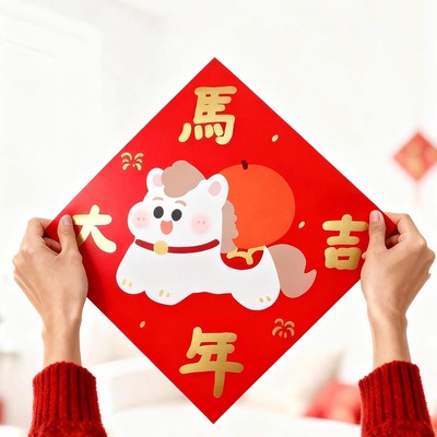 小福 方形福字马年大吉烫金新年2026加厚大号可爱马年入户门门贴