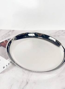 简约现代金属不锈钢圆形镜面托盘