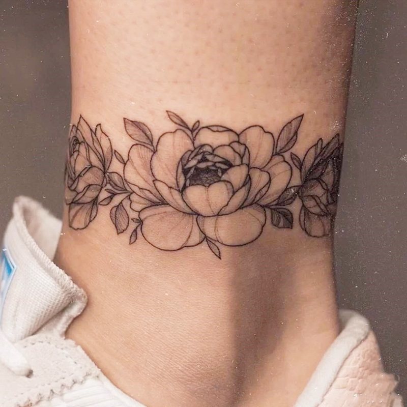 【一份2张】素花纹身贴防水女持久脚踝个性图案脚环ins风脚脖仿真