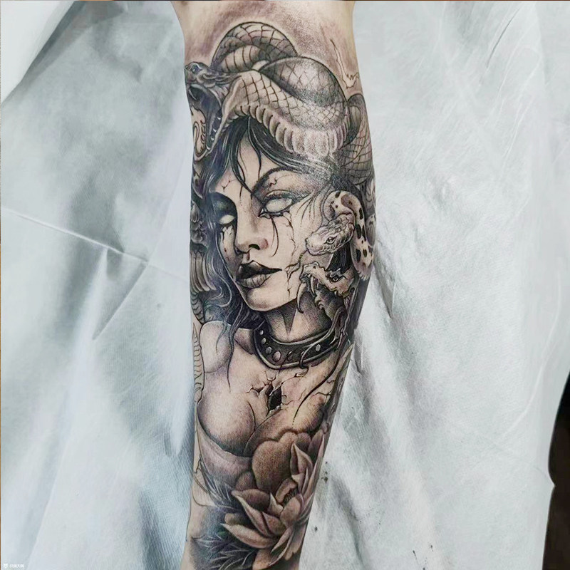 【2张美杜莎九头女妖】纹身贴草本贴手臂防水持久个性男花臂逼真