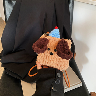 秋冬儿童包包2025新款网红可爱女童宝宝针织毛线包小女孩斜挎包