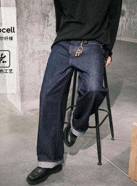 shortfuse12oz防褪色莱赛尔直筒宽松原色靛蓝百搭牛仔裤男