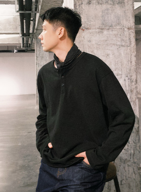 shortfuse【基础款】春秋320g重磅美式竹节棉亨利领宽松长袖T恤男