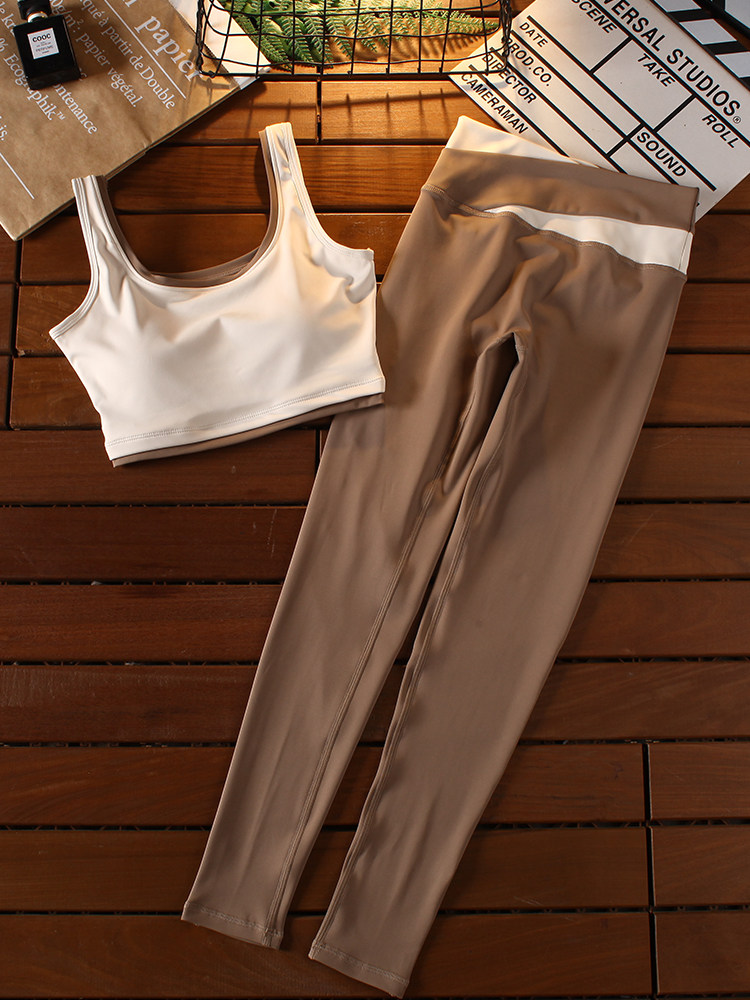 一体式运动内衣套装女夏季紧身拼色跑步健身房速干裸感瑜伽服套装