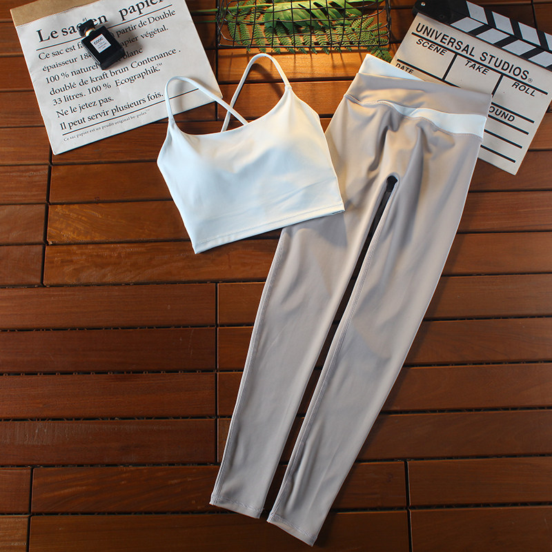 运动文胸套装女夏美背速干健身房训练网红气质瑜伽吊带一体式背心