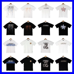 AMIRI短袖真皮字母刺绣彩色泼墨涂鸦字母标语印花fog高街潮牌T恤