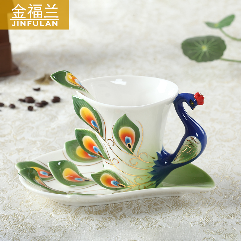金福兰陶瓷咖啡杯套装手绘珐琅彩
