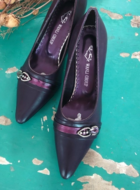 vintage复古港风紫色优雅小尖头古着鞋WL