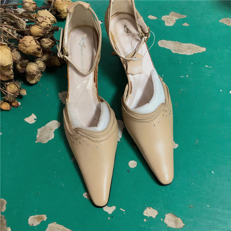 vintage60年代怀旧复古风包头凉鞋晚晚风优雅港风中空款古着鞋wl