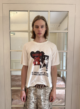 DTHEREAL 24SS 复古印花vintage质感风格汉麻棉舒适短宽短袖T恤男