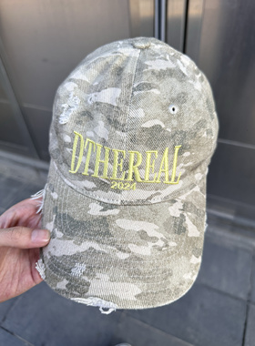 DTHEREAL 24SS 浅迷彩破坏破洞洗水做旧字母logo刺绣弯檐帽鸭舌帽
