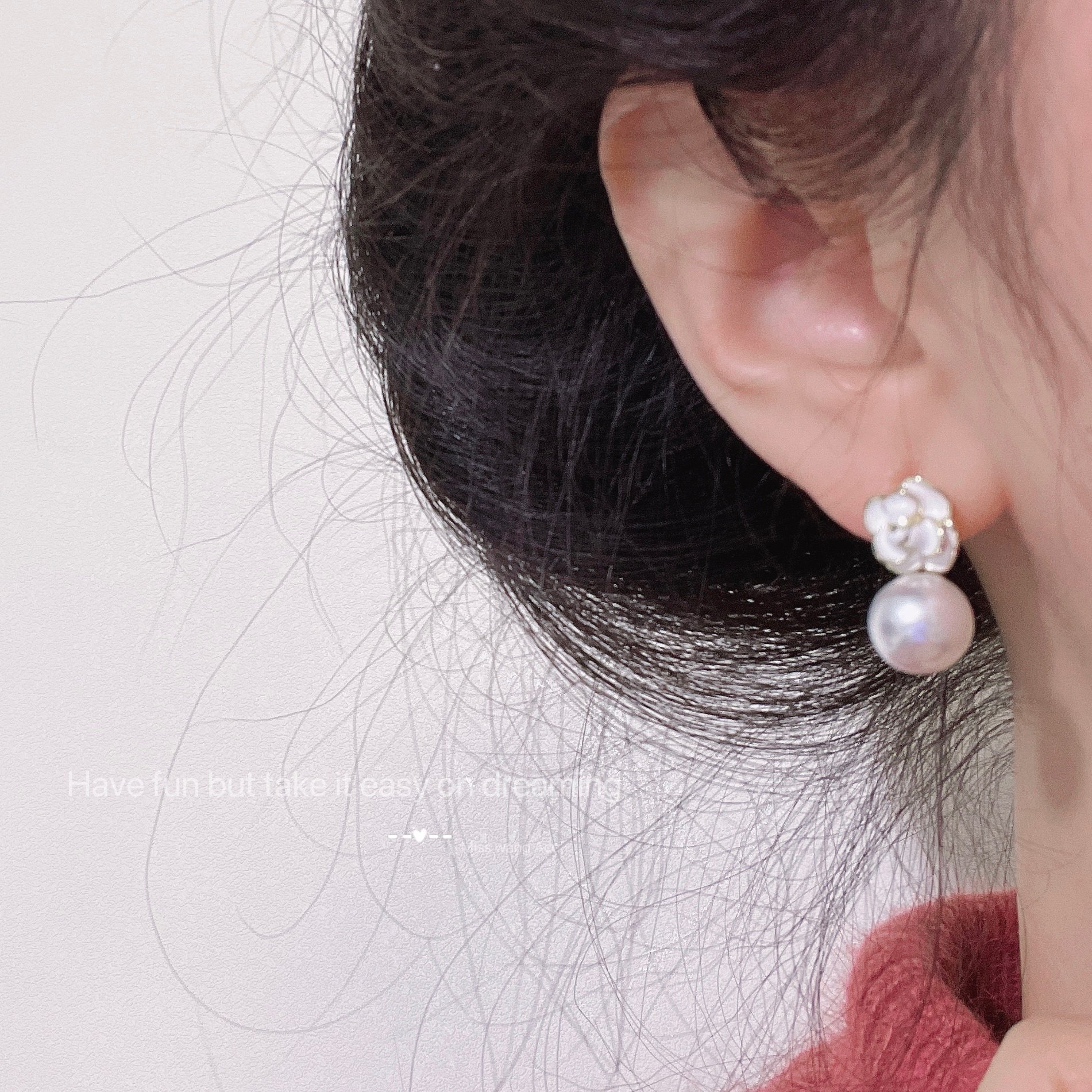 miss wang 富家女山茶花珍珠耳环耳钉轻奢气质高级感简约配饰耳坠