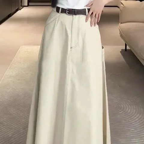 女新款半身裙牛仔a字复古气质白色2025早秋裙子减龄小个子高级感