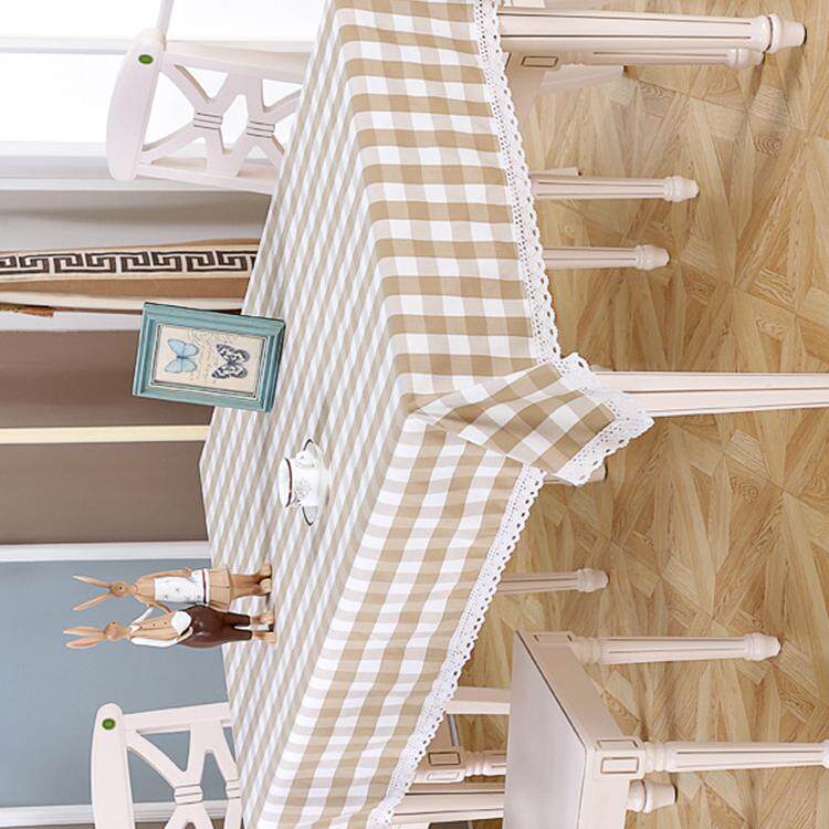 餐厅餐桌布客厅高级感蓝色格桌布小方格简约长方形纯棉书房茶几布