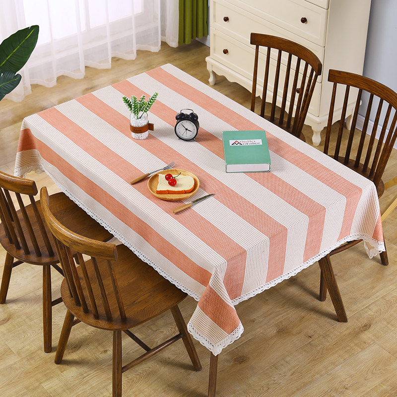 桌布布艺小清新条纹餐桌布长方形茶几布日式简约棉麻盖布书桌台布