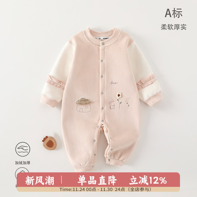 婴儿衣服安阳童装a类加绒加厚秋季女宝宝连体衣长袖新生婴儿爬服6