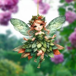 新款可爱绿衣仙子吊坠亚克力跨境平面车内后视镜装饰品钥匙扣挂坠