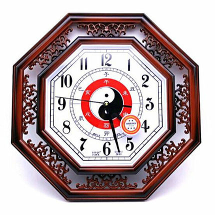 包邮复古中式太极八卦八角形挂钟客厅静音电池钟表时钟
