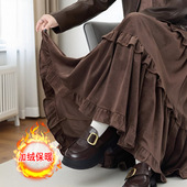 中长款 加绒半身裙秋冬款 高腰丝绒蛋糕裙加厚伞裙A字版 裙子潮a现货