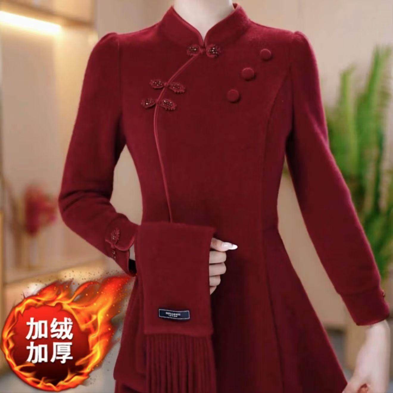 精致女人加绒冬季加厚改良版旗袍旗袍