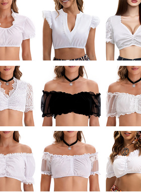 亚马逊外贸新款黑白色叮咚服德国慕尼黑啤酒节服装上衣短袖衬衫