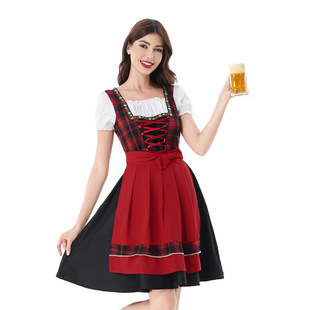 狂欢节女士传统德国啤酒节服装慕尼黑巴伐利亚Dirndl红格子