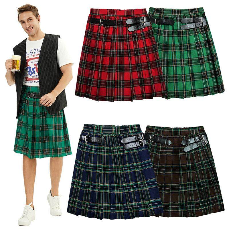 万圣节服装苏格兰民族节日裙男装格纹百褶裙酒吧工作服男士格子裙