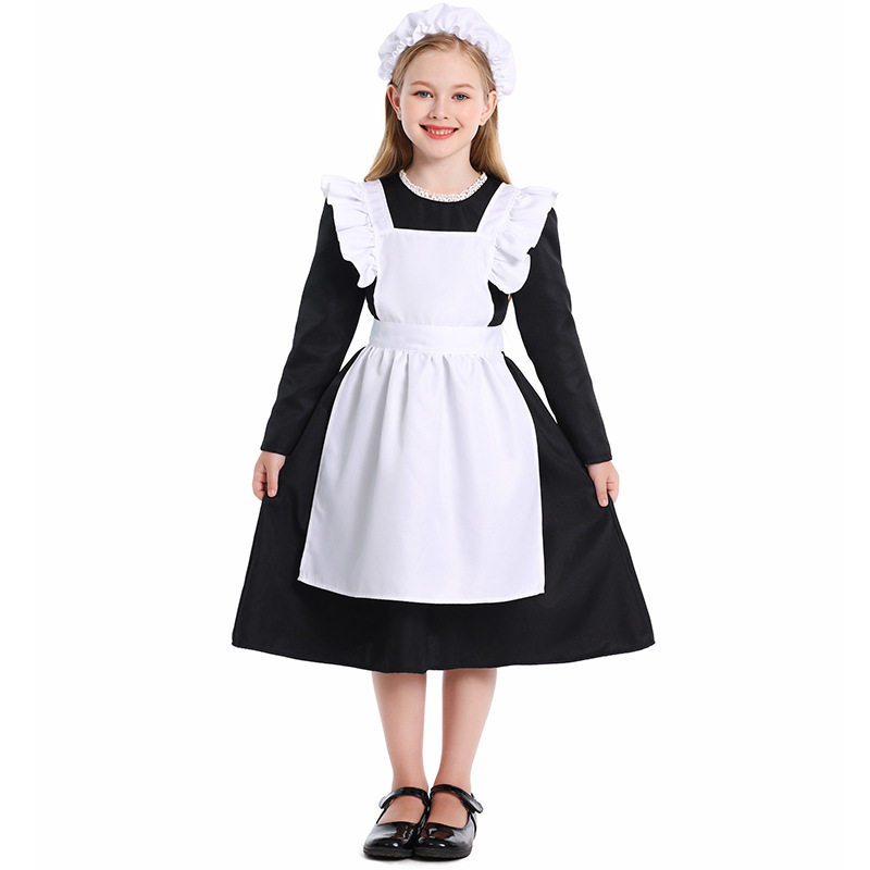 六一儿童节黑白色女仆服装cosplay舞台剧话剧庄园农场女仆平民服