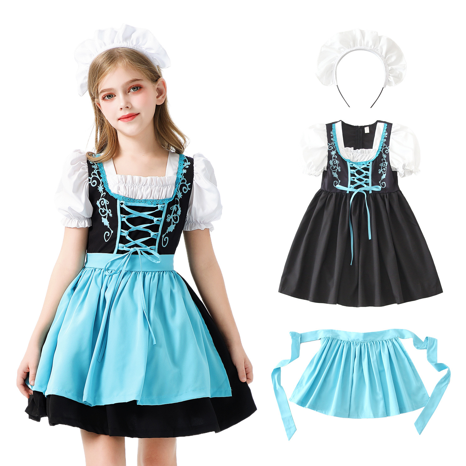 巴伐利亚儿童服装德国慕尼黑啤酒节女仆田园女童农场Dirndl