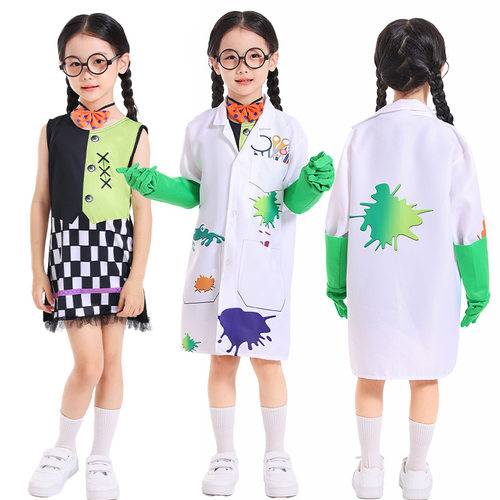 万圣节儿童科学医生天文学家白大褂表演服青蛙科学家角色扮演服