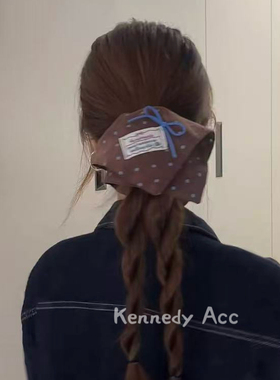 韩国复古撞色蓝咖波点方巾大肠发圈发箍后脑勺抓夹鲨鱼夹发饰