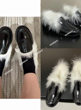 MUNISHA顶配版 小香风 羊皮毛一体 真毛毛时髦百搭一脚蹬勃肯鞋女