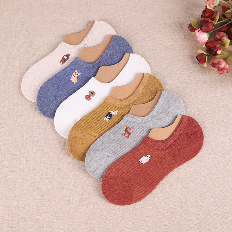 刺绣卡通袜子女冬季纯棉纯色浅口短袜船袜ins硅胶半隐形袜浅口袜,女士内衣/男士内衣/家居服,船袜,淘宝优惠券,粉丝福利购,淘宝优惠卷