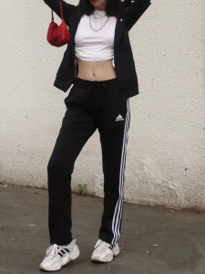 Adidas阿迪达斯中腰直筒裤春秋季运动修身休闲长裤跑步健身裤子