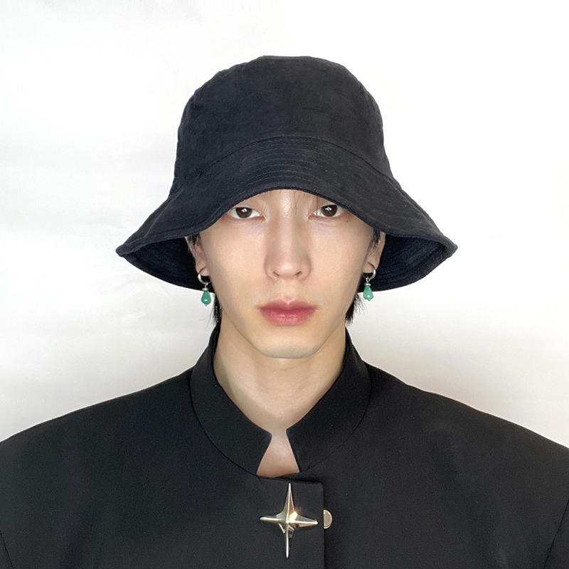 808Hattrick可塑形宽檐渔夫帽痞帅潮男街头酷帅棉质水洗黑灰做旧