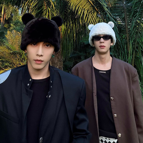 熊猫帽子女小熊毛线帽加厚保暖