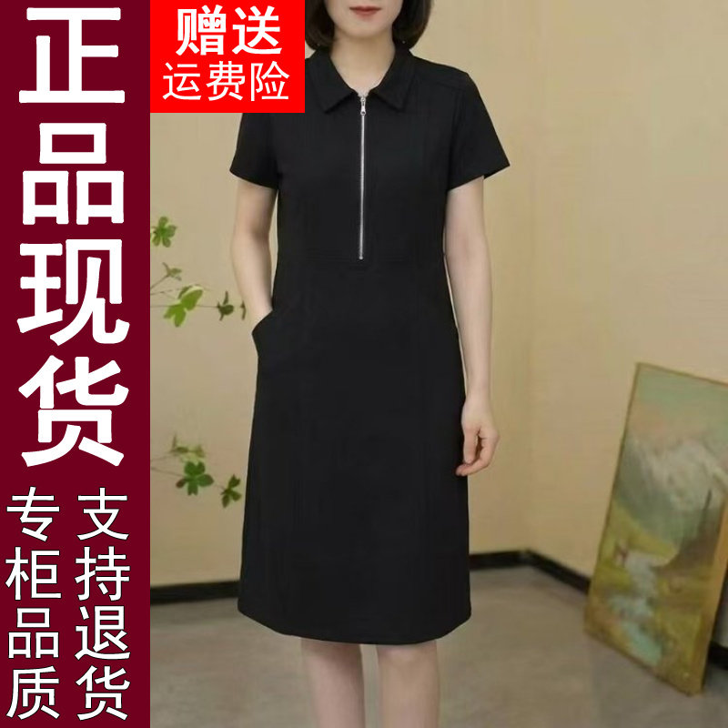正品Y8672夏季翻领时尚设计感百搭连衣裙纯色韩版翻领显瘦女装