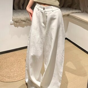 白色弯刀裤女款春装2026新款大码胖妹妹显瘦裤子韩系松弛感阔腿裤