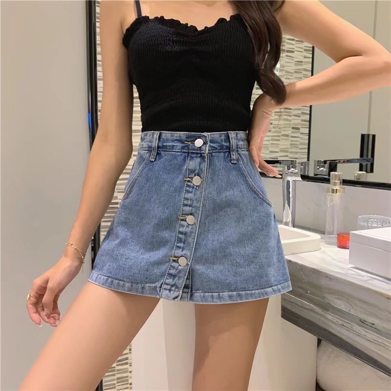 牛仔短裤女夏防走光大码胖MMa字半身裙高腰新款阔腿显瘦休闲热裤