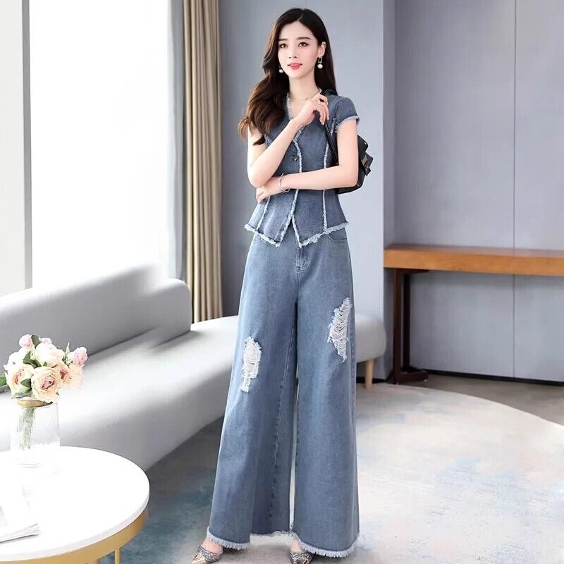 牛仔套装女夏2026年春夏装新款女装时尚气质减龄阔腿裤两件套潮