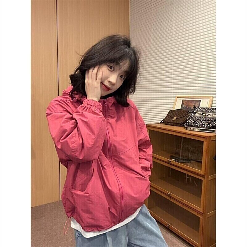 2026新款玫红连帽防晒外套女