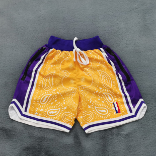 美式篮球短裤宽松速干透气男士夏湖人詹姆斯同款网眼刺绣运动短裤