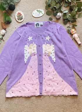 美国购回精品梦幻浅紫色天使少女vintage手工古着毛衣