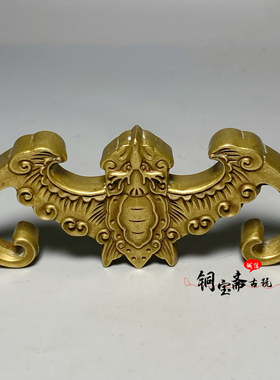 仿古纯铜五福临门镇尺压纸中国风毛笔架蝙蝠笔搁笔架文房用品摆件