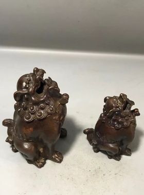 古玩铜器收藏紫铜朝天吼瑞兽香炉貔貅香熏炉复古茶道茶宠桌面摆件