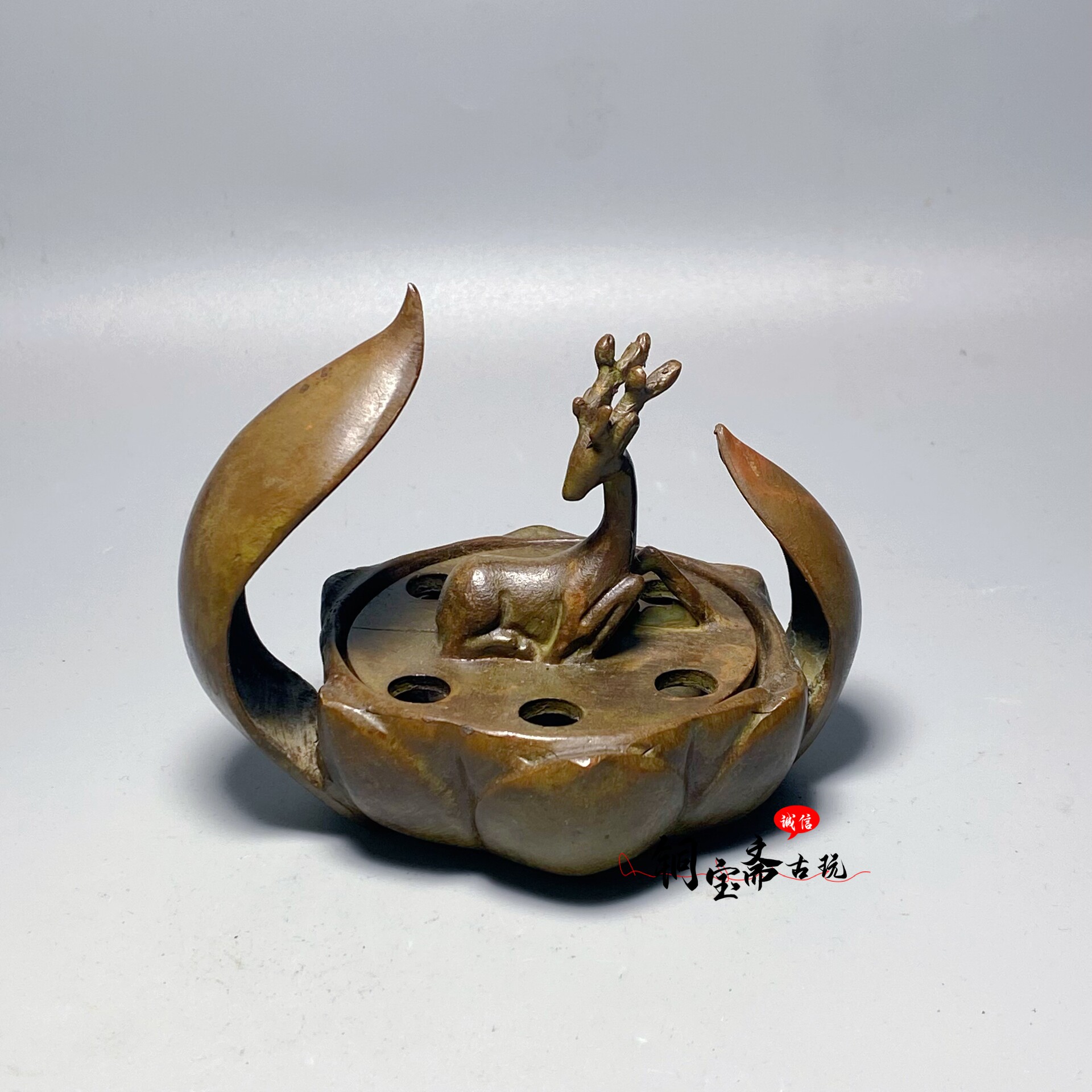 仿古铜器一鹿莲升熏香炉一路有你莲花炉沉香檀香盘香炉香熏炉摆件