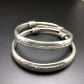 银镯子一对民族风镯子纯手工苗银雕花实心手镯复古做旧手环
