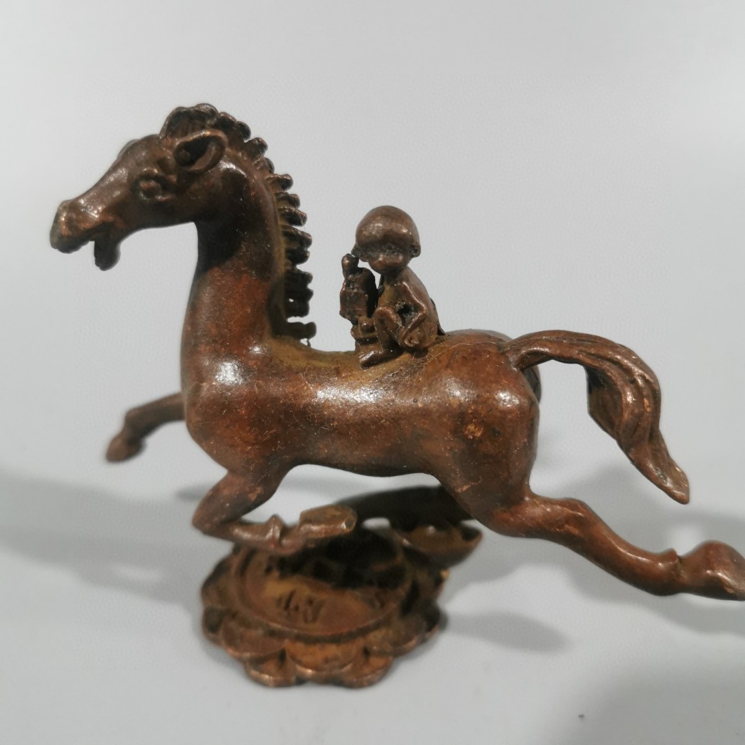 古玩收藏仿古生肖马聚福如意马铜马唐马摆件马上发财马上封侯摆件